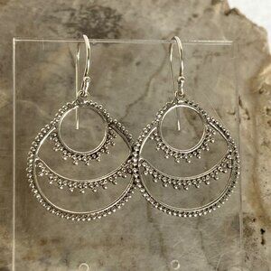 Sterling Silver 925 ATI ID 1.5" Round Bali Bead Style Dangle Earrings